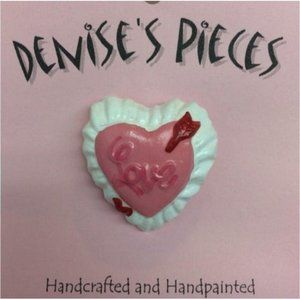 Valentines Day Pin Brooch Frilly Heart Love Arrow Pink Red White